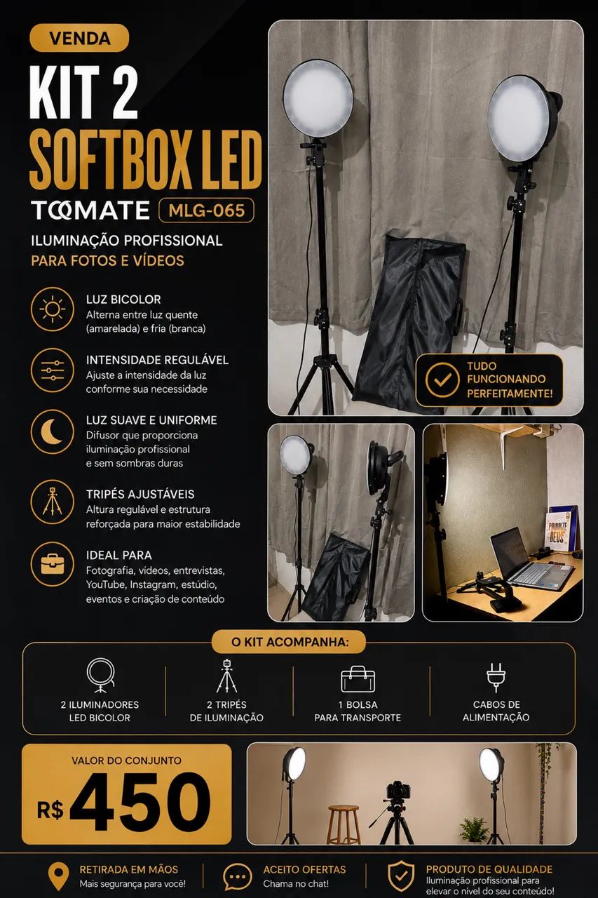 KIT 2 SOFTBOX LED TOMATE MLG-065 + TRIPÉS ? - Foto 5