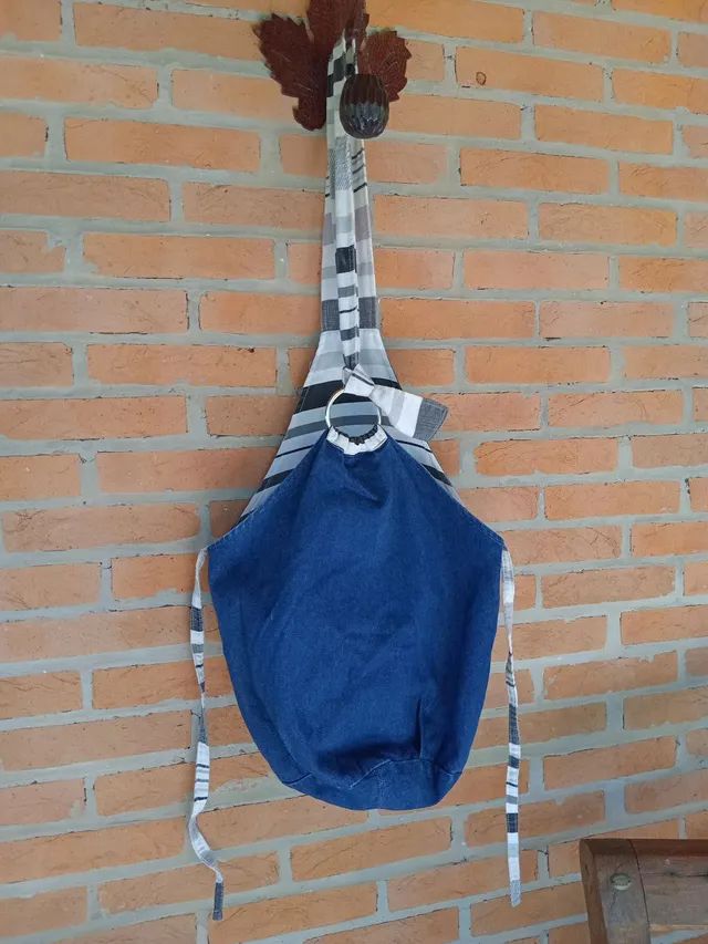 bolsa azul listrada dupla face artesanal - Foto 4