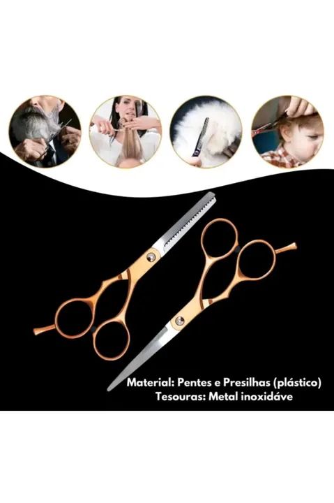 Kit Tesoura Profissional Salão Cabelereiro Barbeiro - Foto 3