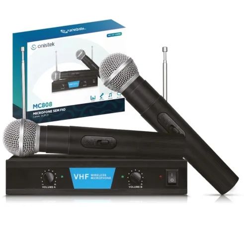 microfone sem fio profissional vhf onistek on-mc806 knup karaoke karaoque - Foto 2