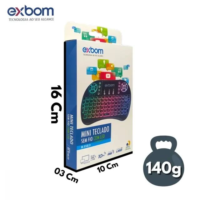 Mini Teclado LED Bluetooth Wireless Receptor USB BK-BTi8LED