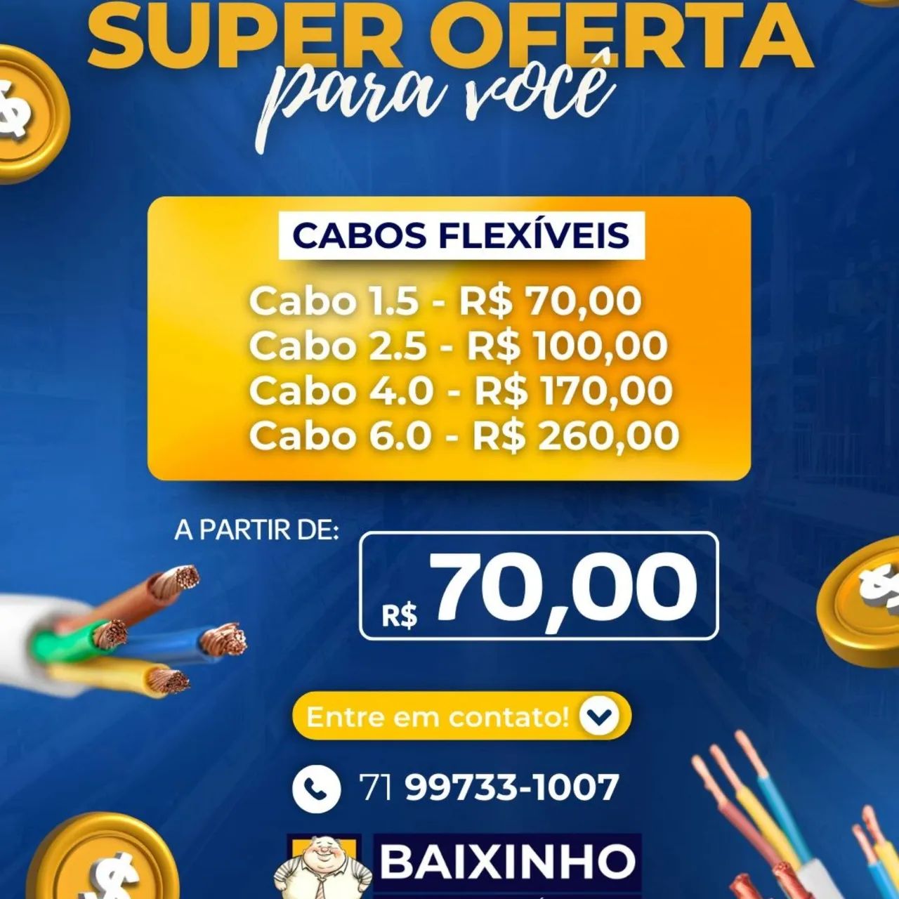 Fios e cabos elétricos direto da fábrica 