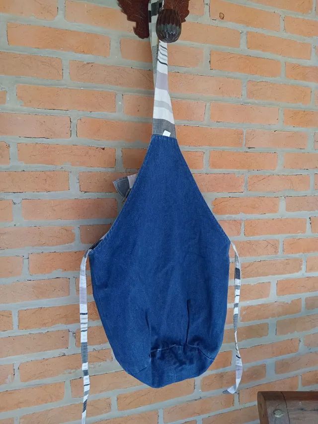 bolsa azul listrada dupla face artesanal - Foto 5