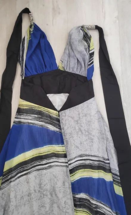 Vestido Longo Estampado Azul e Cinza - Foto 4
