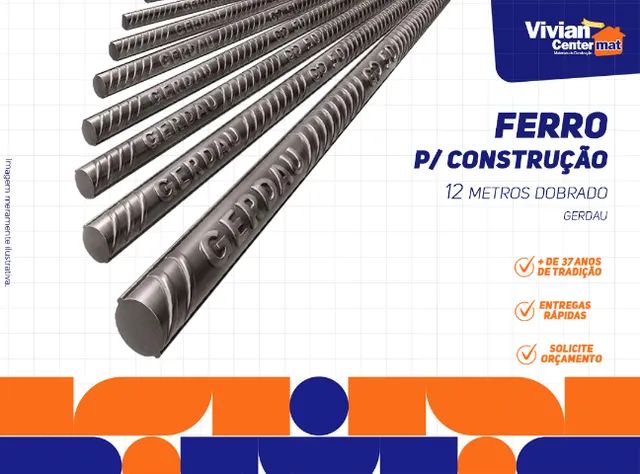 Ferros para Construção Vergalhao Gerdau Barra 12 metros Dobrado