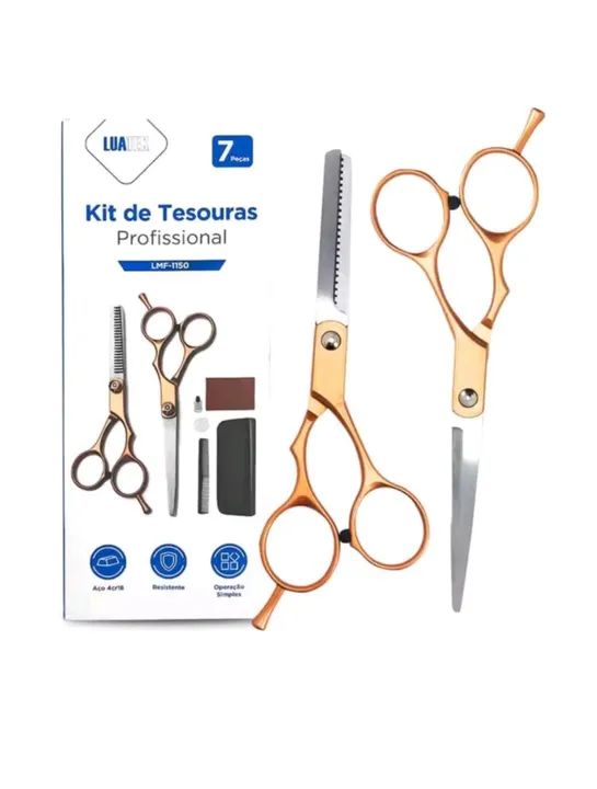 Kit Tesoura Profissional Salão Cabelereiro Barbeiro - Foto 4
