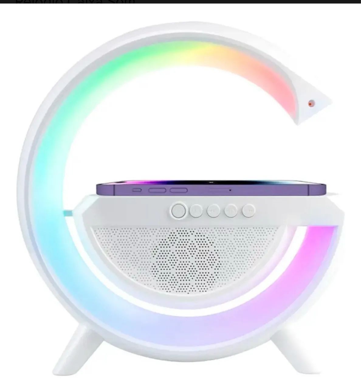 Luminária Rgb G-speaker Carregador Indução Relógio Caixa Som