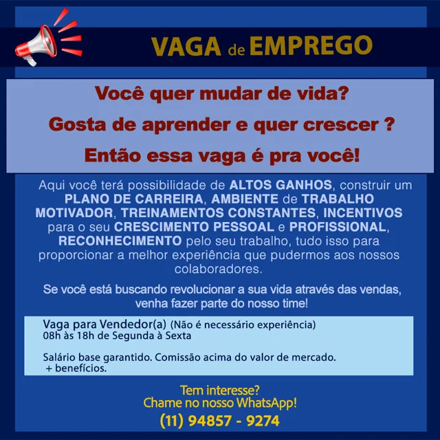 Vaga de Emprego - VENDEDOR(A)