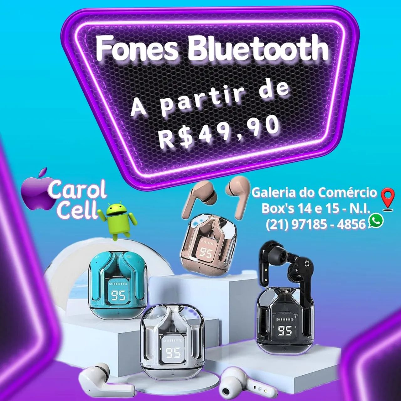 Fone sem fio colorido com visor digital <br>