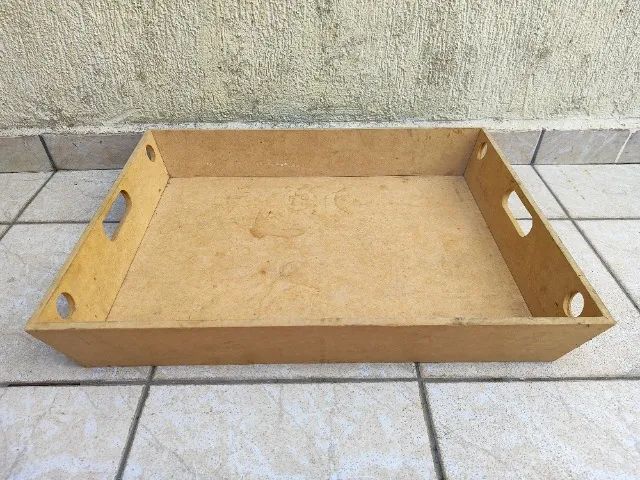 Bandeja de MDF Cru Grande com Alças Laterais para Artesanato, Decoração e Organização