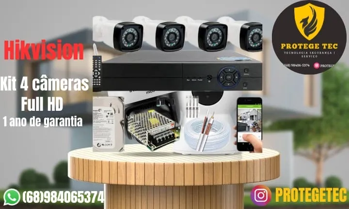 Kit 4 Câmeras Hikvision Full HD - 1 Ano de Garantia