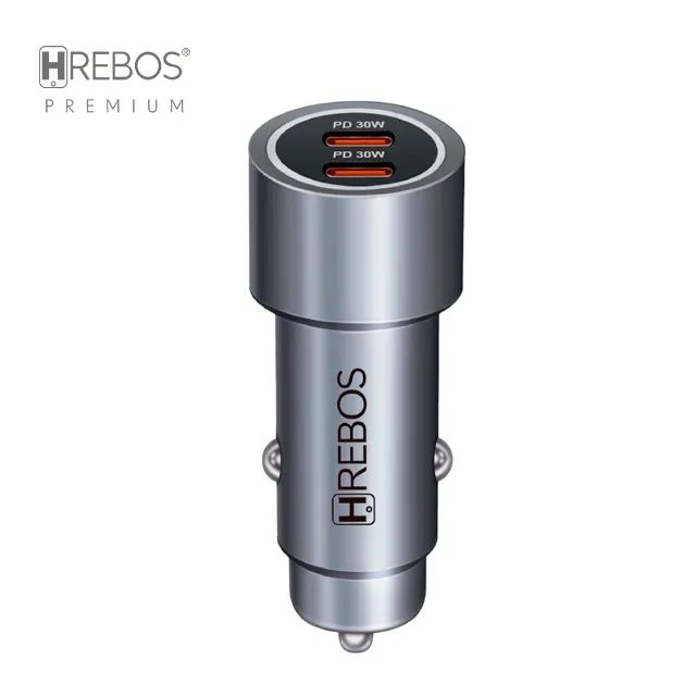 HREBOS Premium Kit Carregador Veicular 60W 2x USB-C com cabo Lightning - Cinza