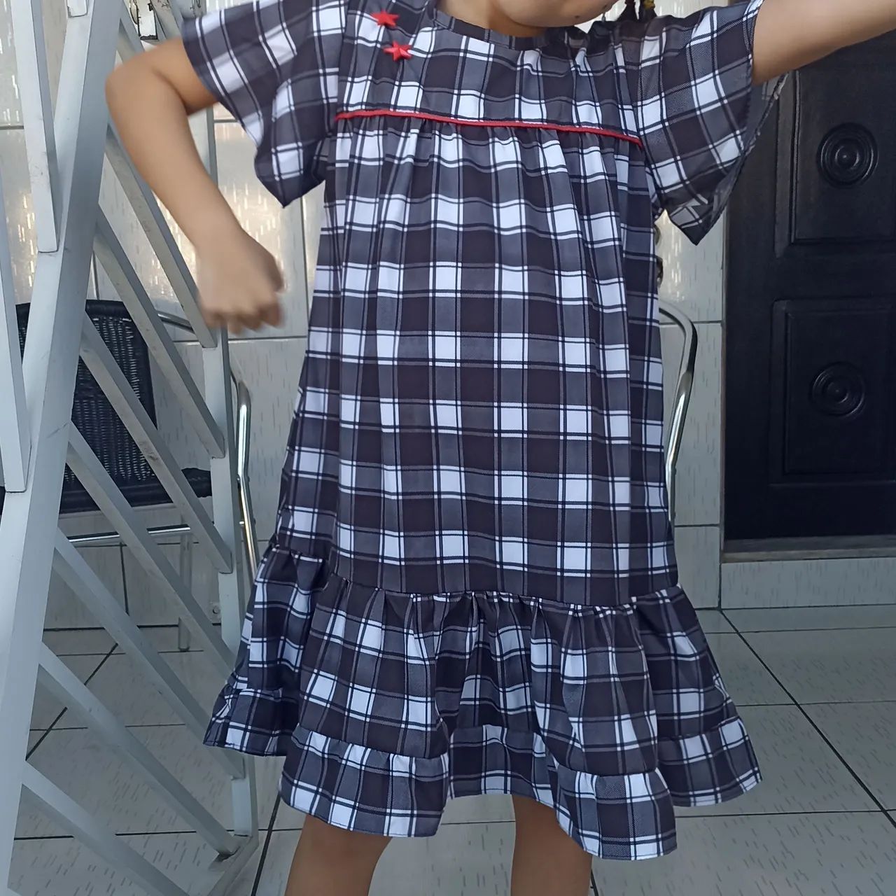 Vestido xadrez rosa infantil - Foto 2