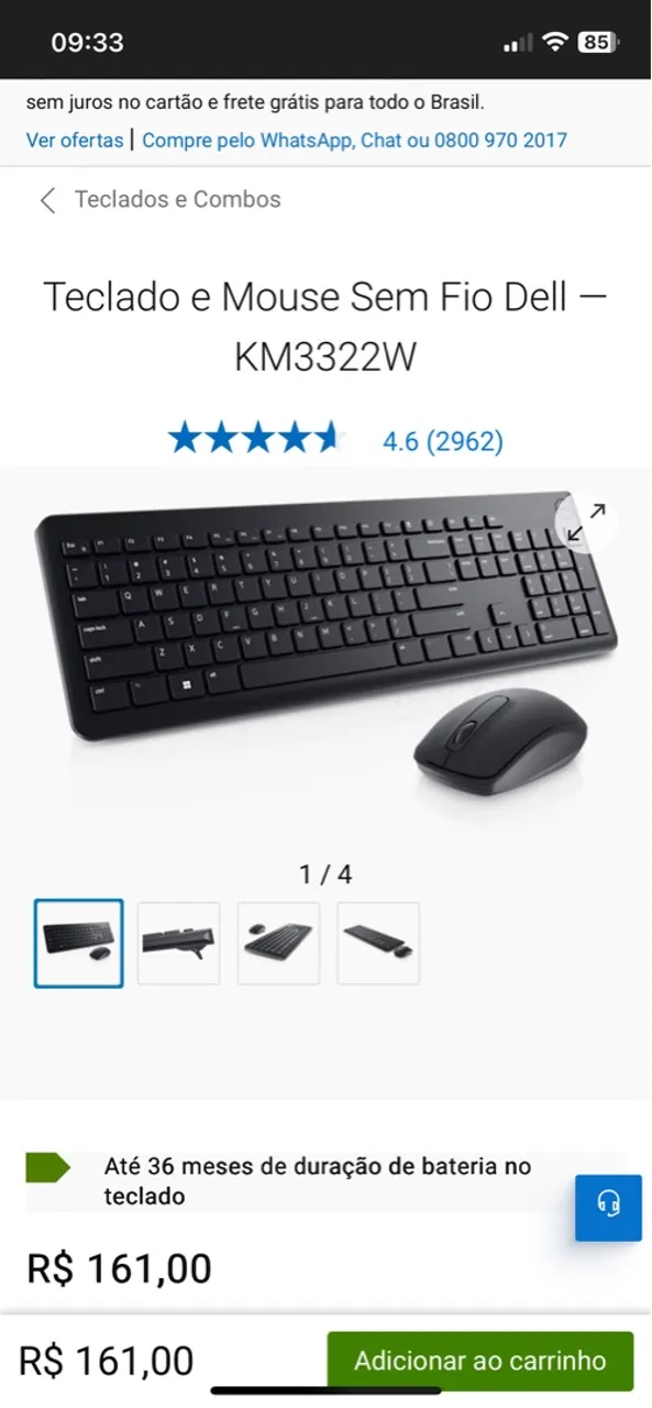 Teclado e Mouse Sem Fio Dell - KM3322W