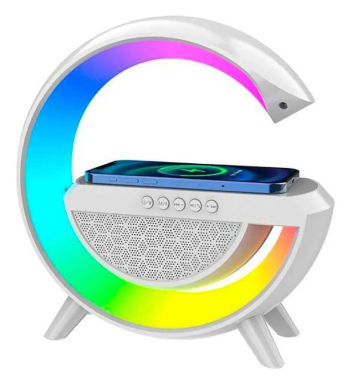 Luminária Rgb G-speaker Carregador Indução Relógio Caixa Som - Foto 3