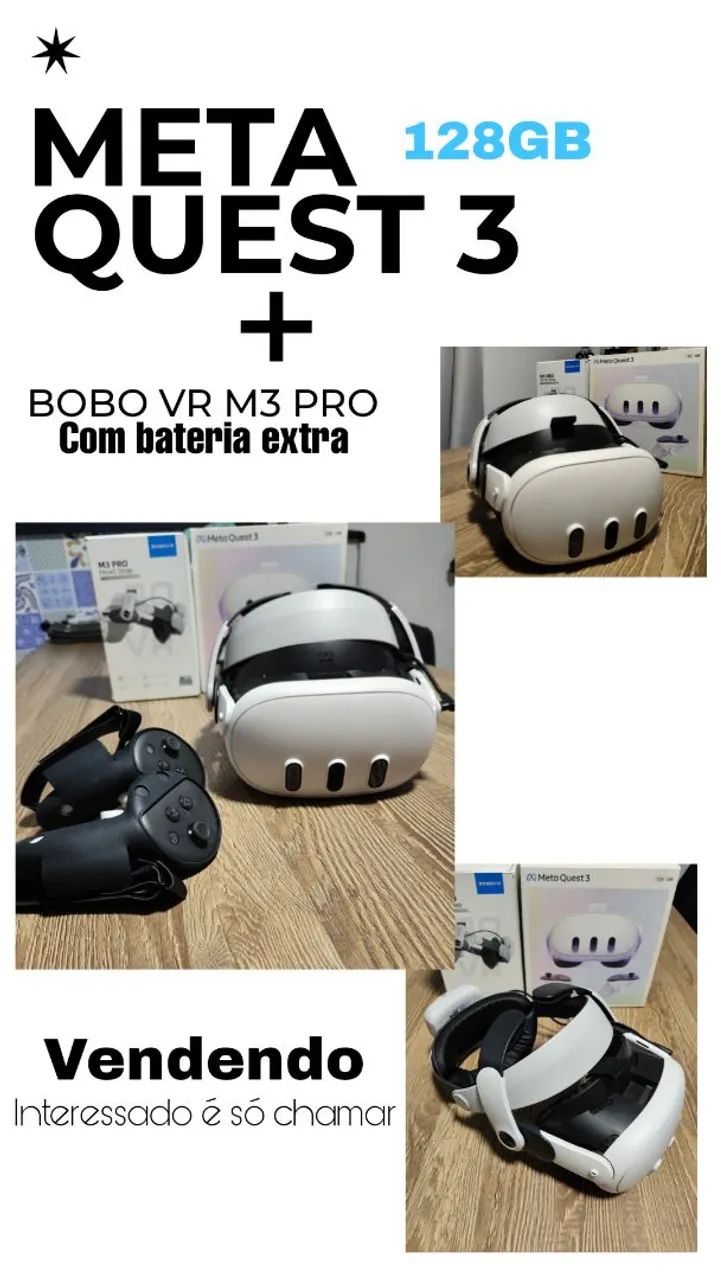 Meta Quest 3 (128GB) + Bobo VR M3 Pro - 4k R$ 4.000 - Peças e