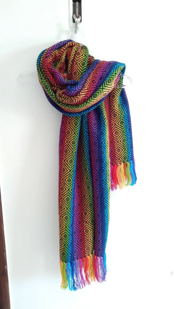 Cachecol Arco-íris Peruano Echarpe Xale Lã de Alpaca Original - Foto 2