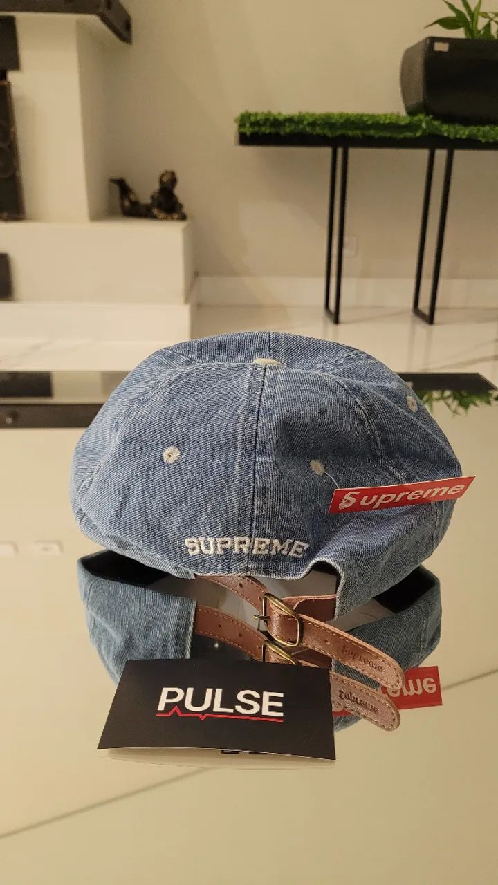 Boné Supreme Pigment Coated S Logo 6-Panel Blue and White