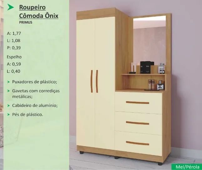 ROUPEIRO CÔMODA ONIX  C/ PE E ESPELHO - Foto 3