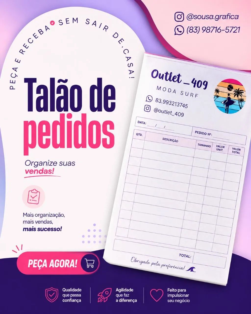 Talão de pedido personalizado 