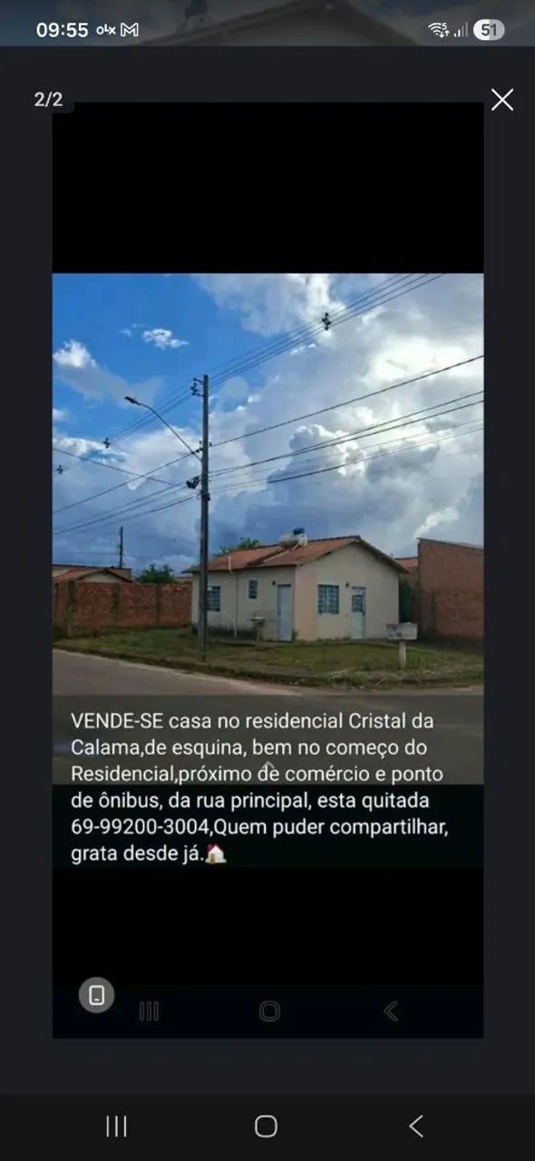 Vende-se Casa no Residencial Cristal da Calama,esquina,quitada69- *  - Foto 2
