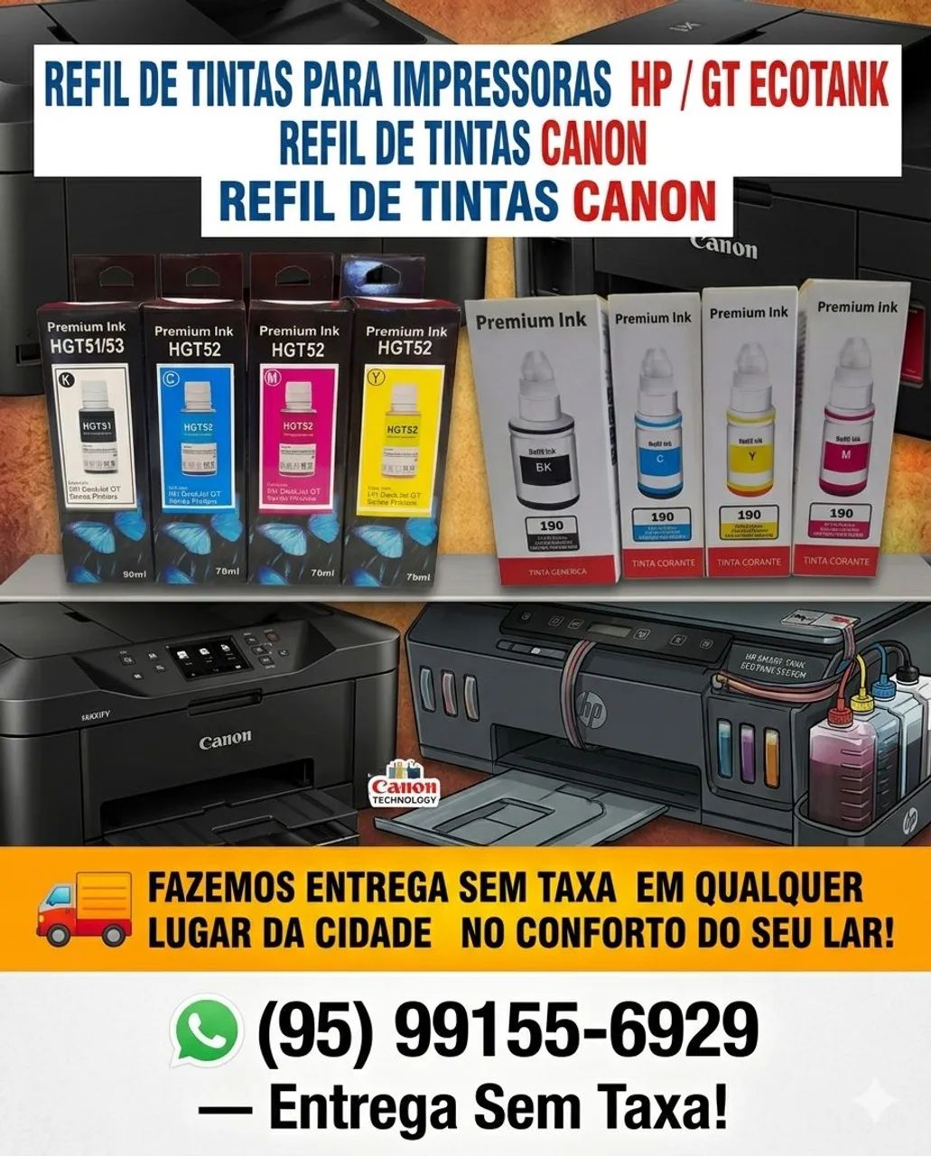 Tintas de impressora HP GT Ecotank e Refil de tintas cânon entrega grátis 