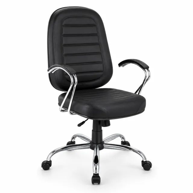 Cadeira Presidente Baixa Cromada Preta Conforto Executivo Ergonômica 30104