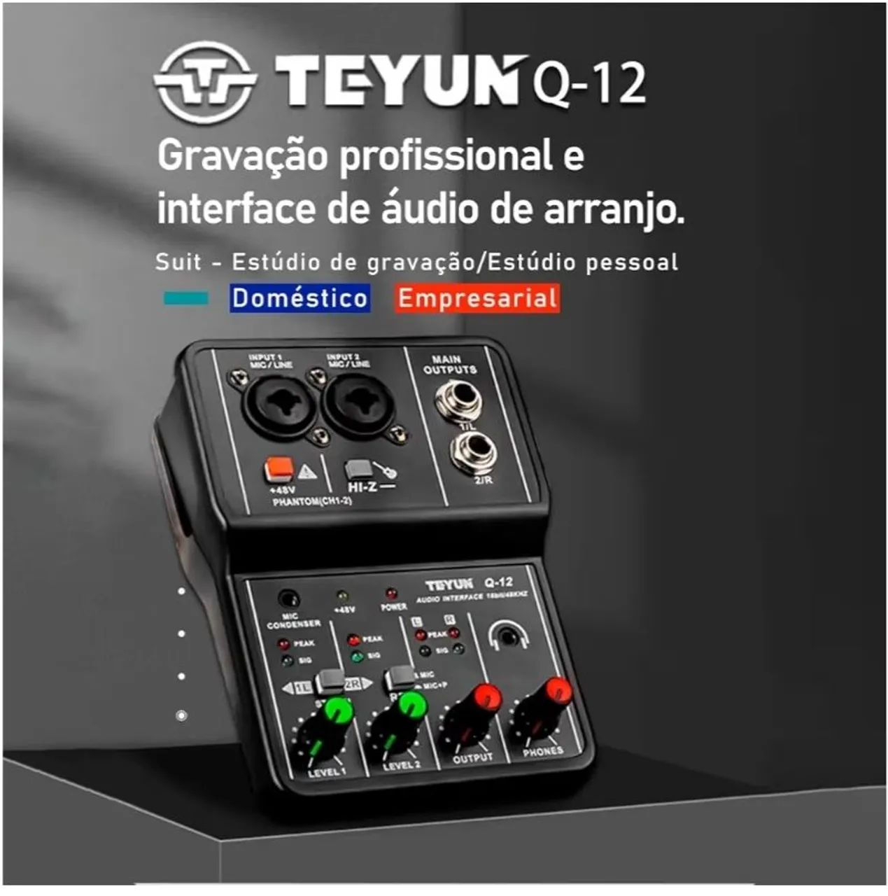 Interface de Áudio Teyun Q12 USB Placa de Som 48V Phantom - Foto 2