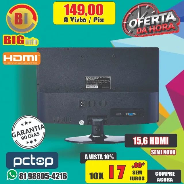Monitor Led HDMI 15.6 PC-Top Em ate 10x Fixas - Foto 4