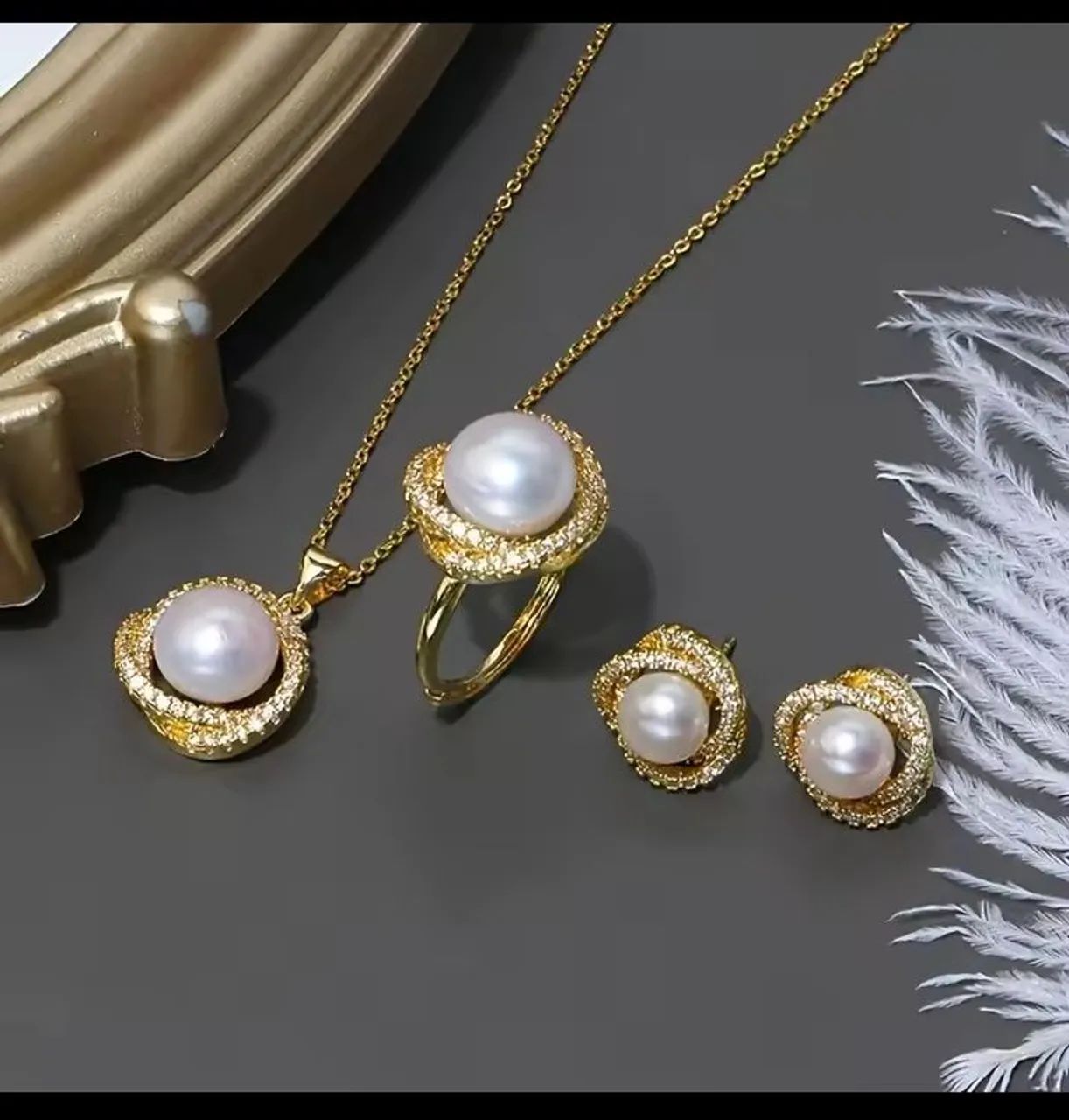 Conjunto elegante colar ,anel e brincos pérola  - Foto 2