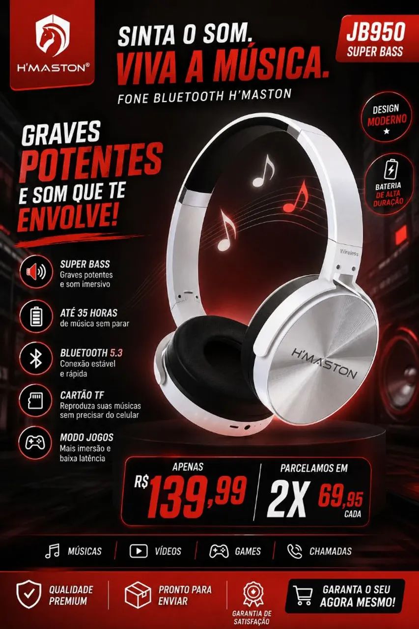 Fone de ouvido bluetooth 