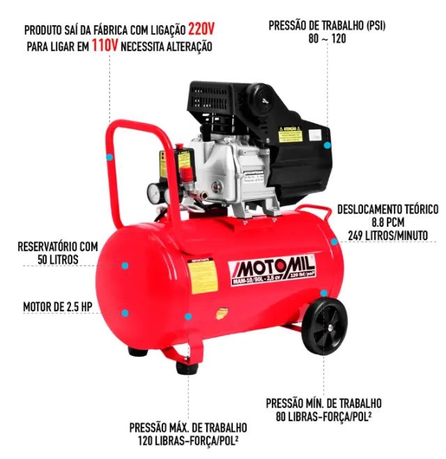 Compressor MotoMil MAM 10 50 Litros Ler Descrição por favor!!! - Foto 3