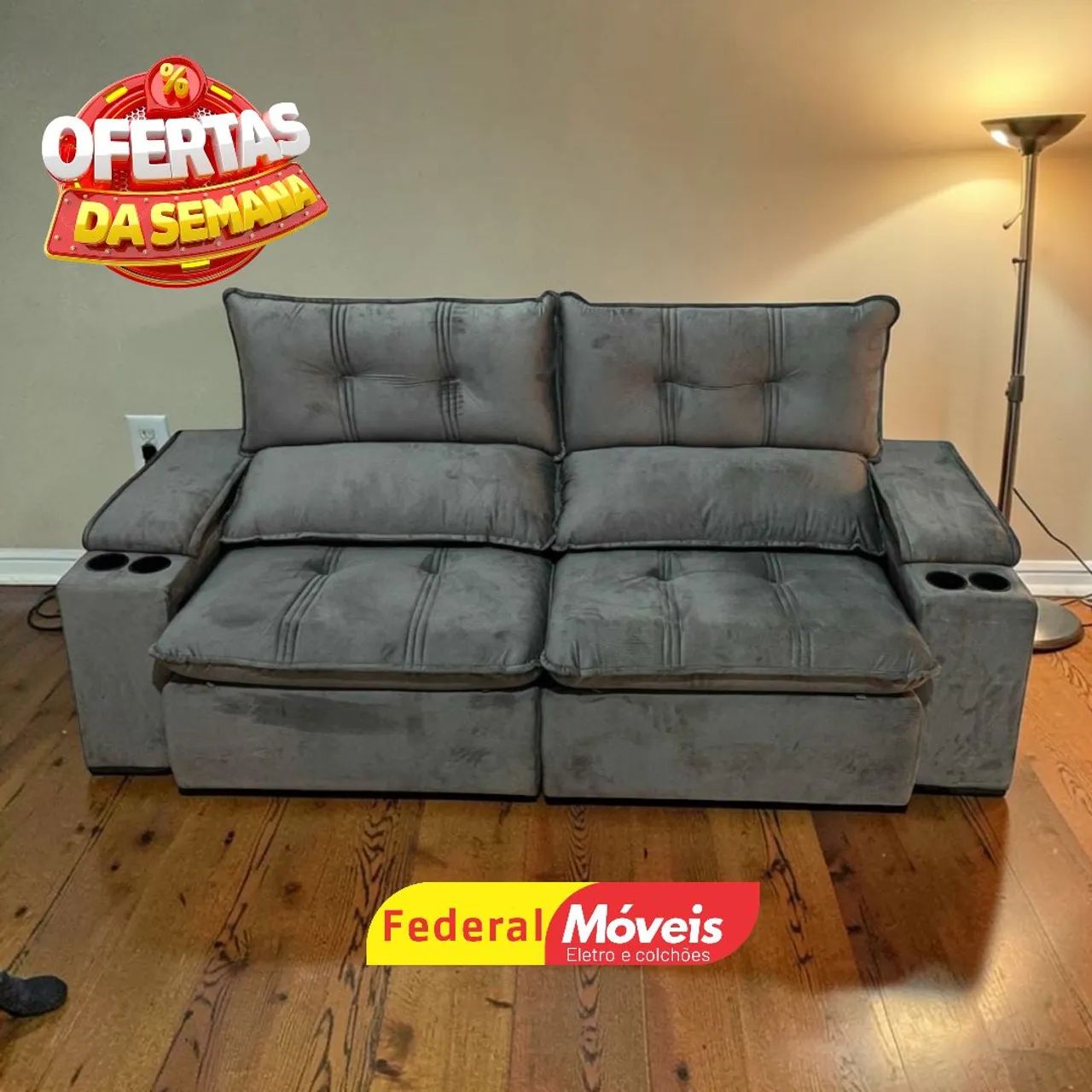 Sofá Retrátil e Reclinável Moderno 2,25m Super Oferta - Entregamos