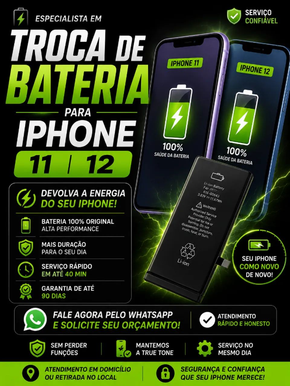 Troca de BATERIA iPhone 11 e 12 - PROMOÇÃO!