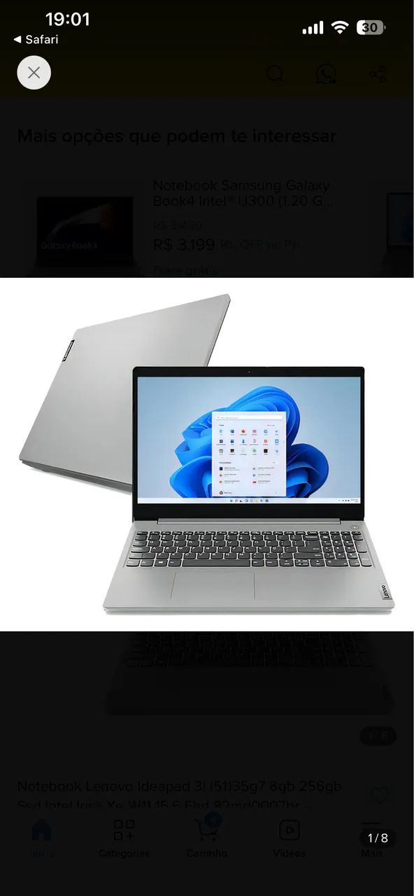 Notebook Idepad i3 12th 8gb de ram