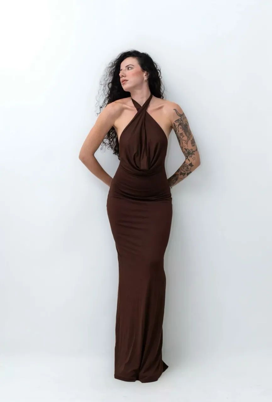 vestido multiformas festa marrom