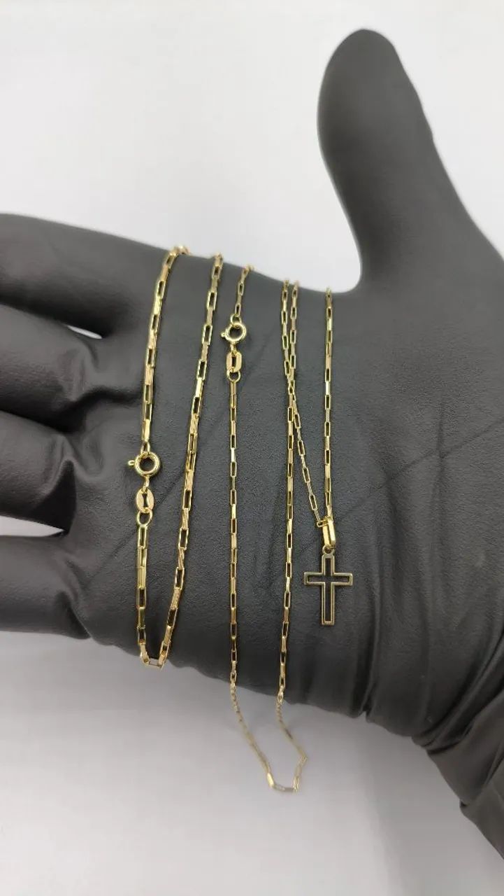 Conjunto tijolinho maciças ouro 18k/750 - Foto 2