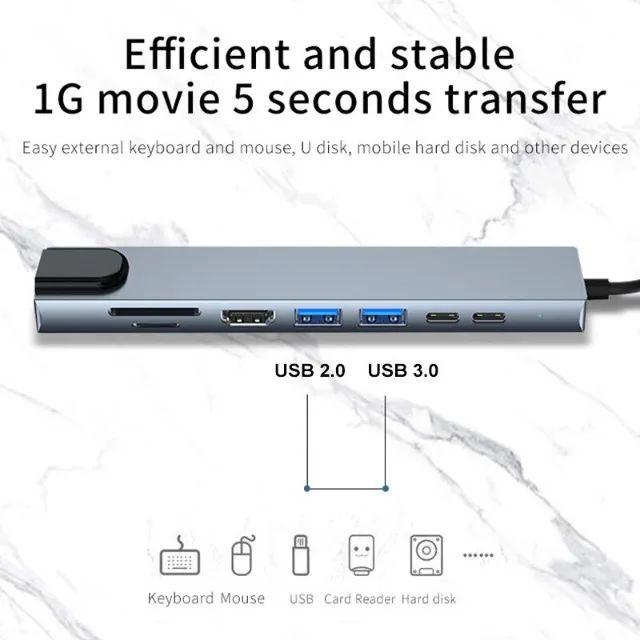 Adaptador de Hub USB Tipo C para Macbook Notebook, 8 em 1 - Foto 2