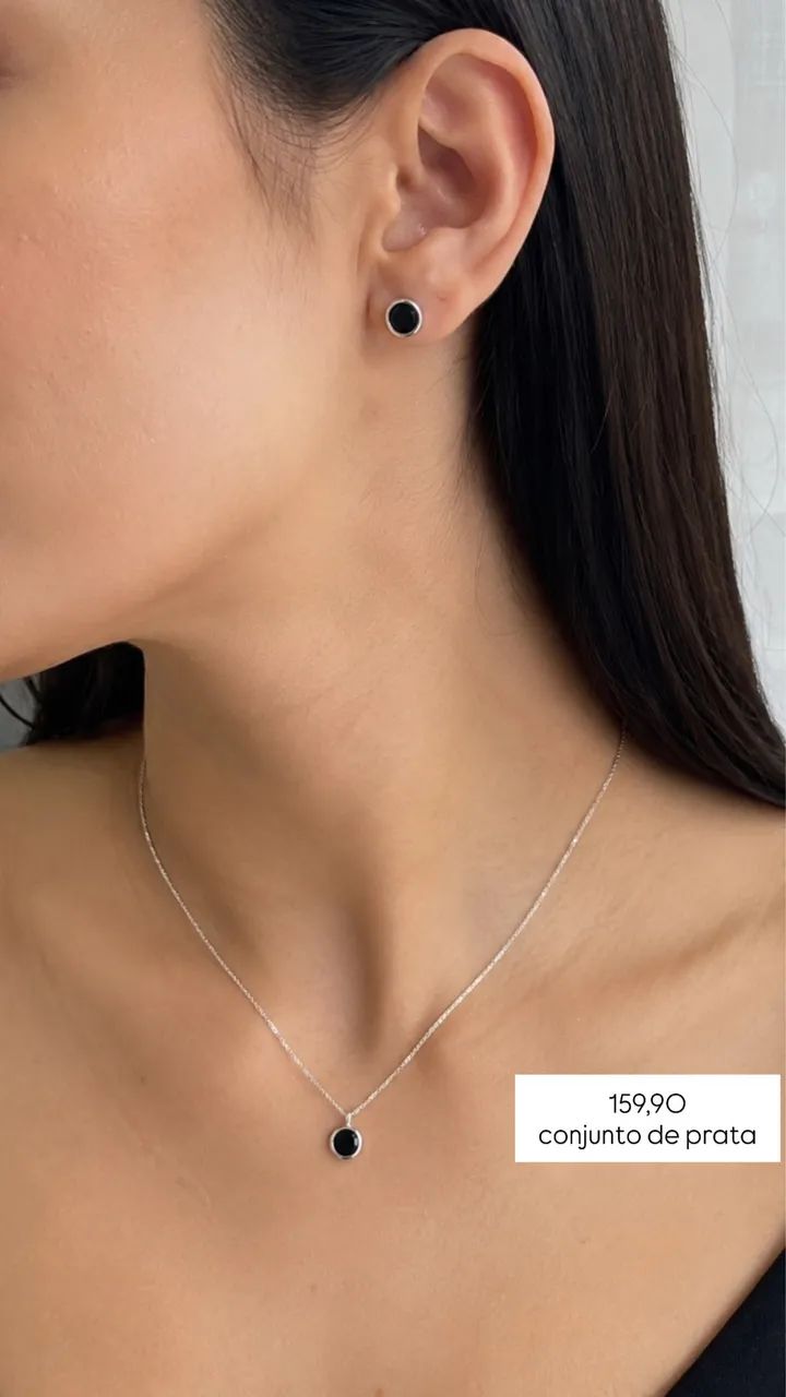 conjunto ponto de luz preto | prata 925 