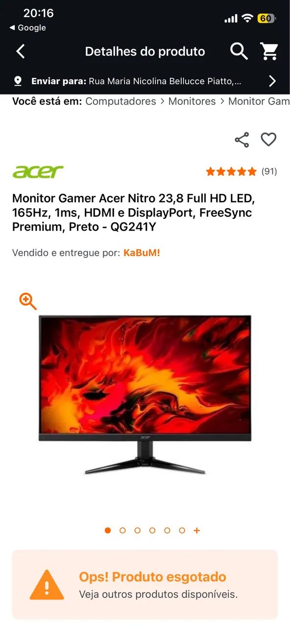 Monitor Acer 24P 165hz - Foto 2