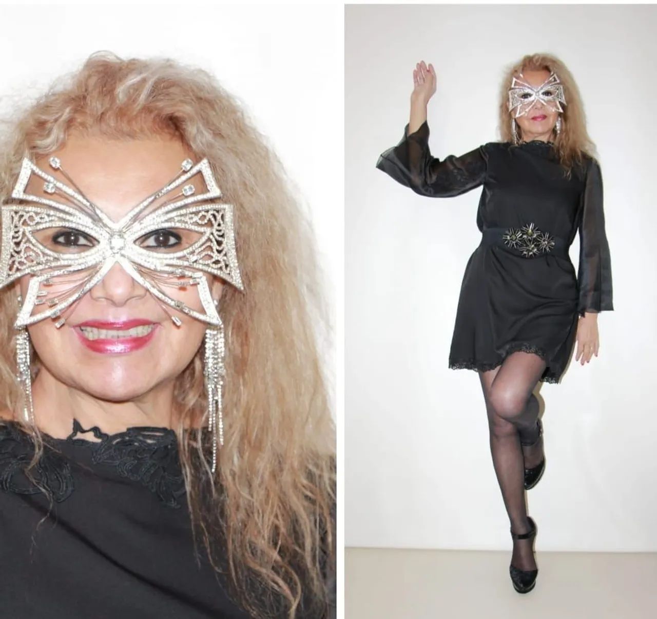 Mascara carnavalesca borboleta luxo, confecionada em metal prata com strass e