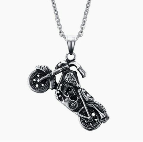 Corrente Cordão E Pingente Moto Aço Inoxidável