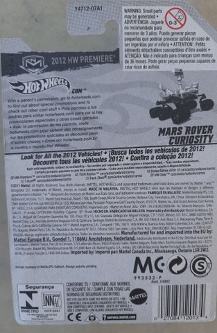 Hot Wheels Mars Rover curiosity 2012 - Foto 3