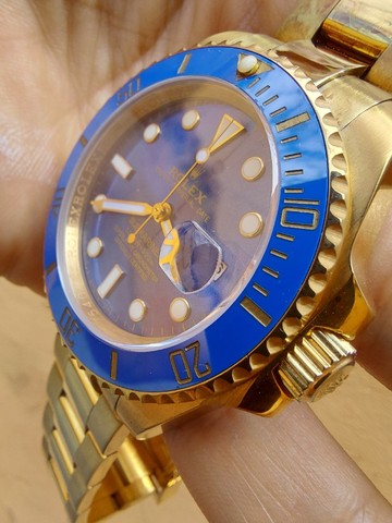 Relogio Submariner Azul Dourado Automatico Vidro Safira - Foto 2