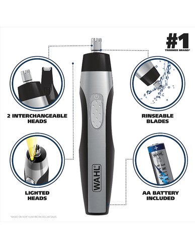 Barbeador elétrico portátil a pilha com iluminação; aparador de pelos faciais.