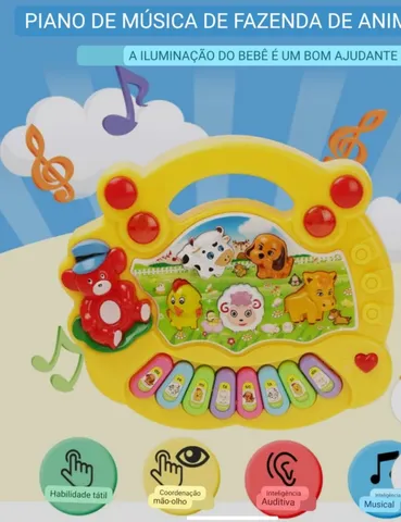 Brinquedo infantil pianinho musical fazendinha musicas sons de animais luz  e alca