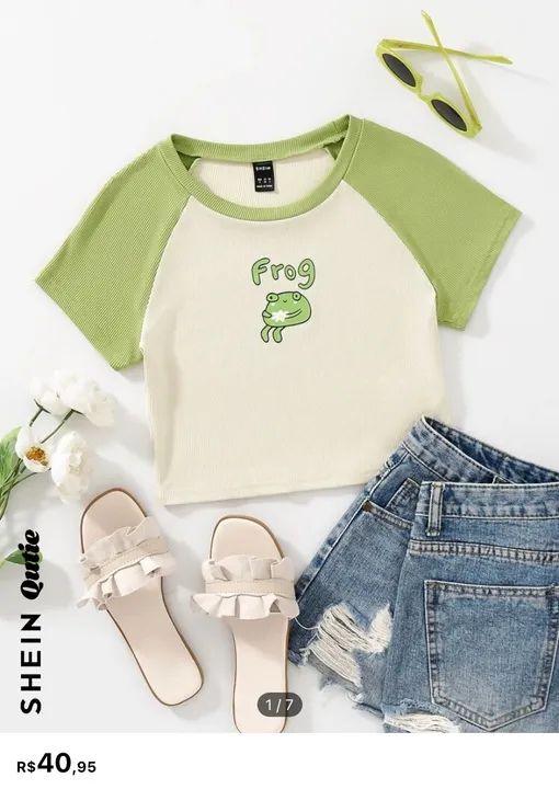 camisa cropped shein de sapinho frog 