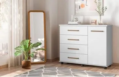Criado Mudo 5 Gavetas Branco Com Porta