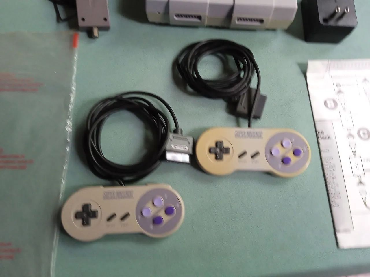 Super Nintendo Control Set americano completo +controle extra + cabo av veja leia - Foto 3