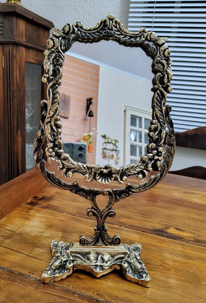 Espelho antigo em bronze - Foto 4